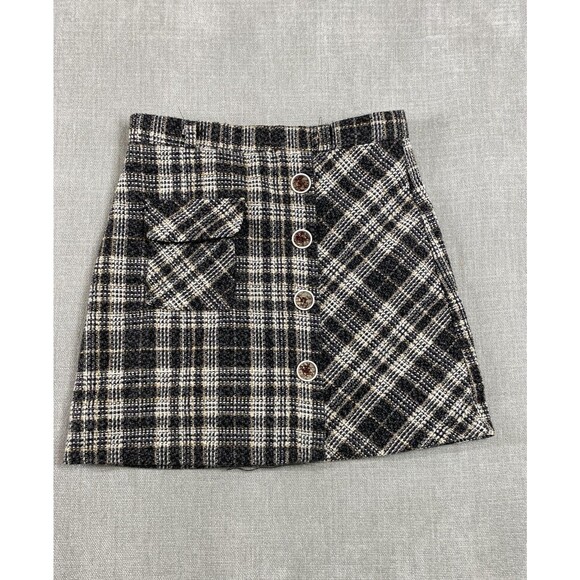 Plaid Wool Blend Skirt Womens Small Button Front Pocket Lined Classic Preppy - Picture 1 of 9